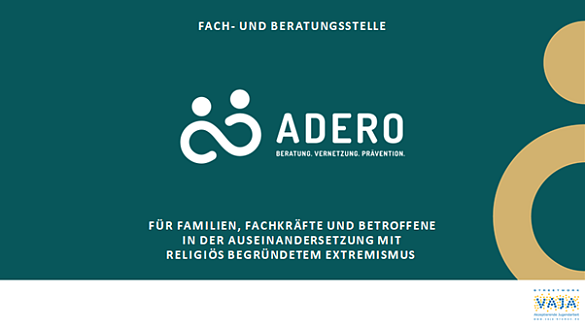 Das Bild zeigt das Logo der Beratungsstelle Adero- Beratung für Eltern, Angehörige und Betroffene in der Auseinandersetzung mit religiös begründetem Extremismus.